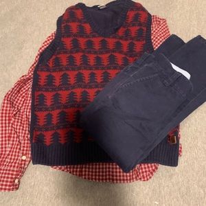 Janie and Jack sweater vest shirt and pants outfit.